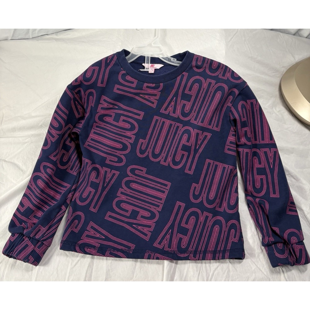 Juicy Couture Sweater Pullover Navy/ Dark Purple With Pink letters. Sz 7/8 Girls